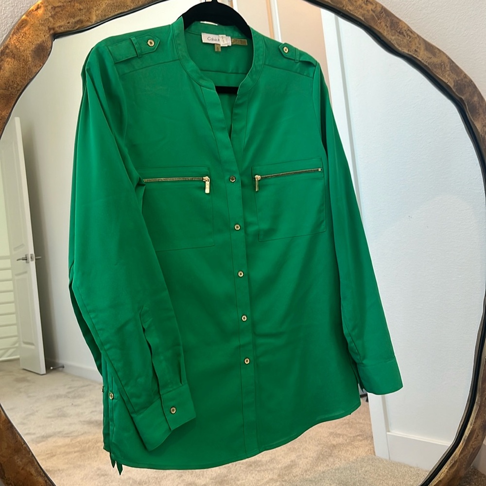 Green Calvin Klein roll-sleeve button-up S